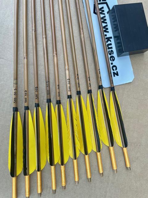 Šípy pro luky 30" Bamboo 10ks, letky peří